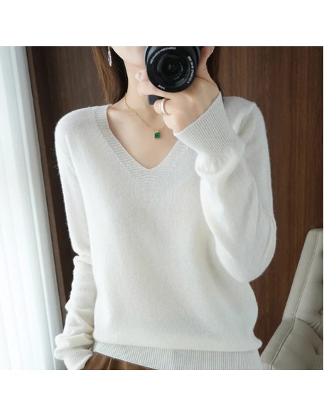 V-neck Pullover Lace Neck Hollow Out Design Casual Long Sleeve Sweater