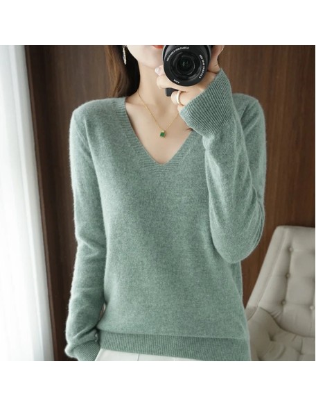 V-neck Pullover Lace Neck Hollow Out Design Casual Long Sleeve Sweater