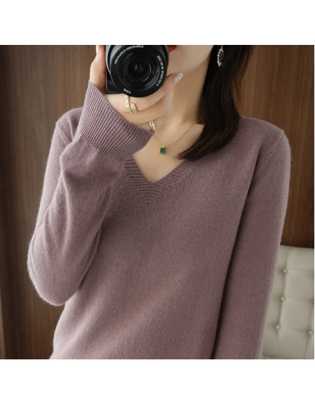 V-neck Pullover Lace Neck Hollow Out Design Casual Long Sleeve Sweater