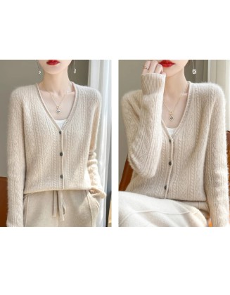 women's hollow V-neck pullover fashion warm knit cardigan top