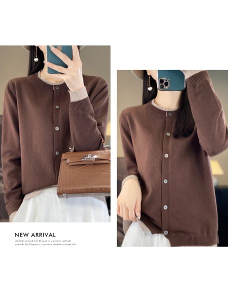 Knitted Cardigan Sweater Clothing O-neck Patchwork Long Sleeve Tops
