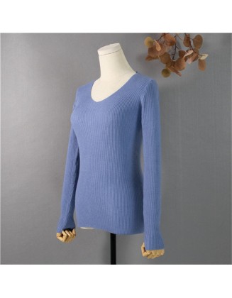 Pullover V-Neck Minimalist Bottoming Pink Tops Multi Colors
