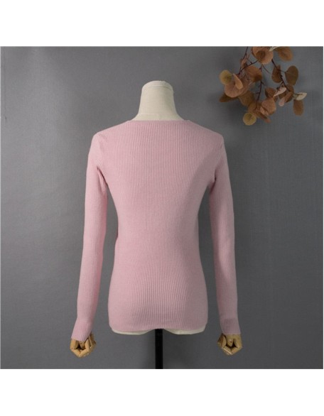 Pullover V-Neck Minimalist Bottoming Pink Tops Multi Colors