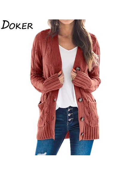 Cardigan Long Sleeve Plus Size Pocket Ribbed Knitted Sweater