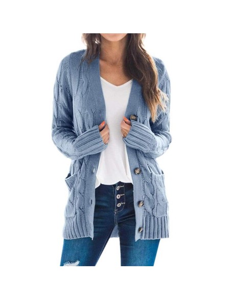 Cardigan Long Sleeve Plus Size Pocket Ribbed Knitted Sweater