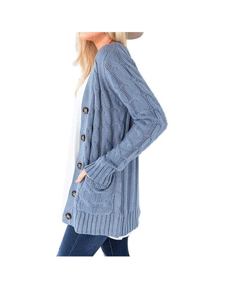 Cardigan Long Sleeve Plus Size Pocket Ribbed Knitted Sweater