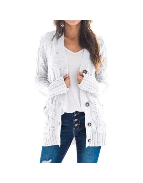Cardigan Long Sleeve Plus Size Pocket Ribbed Knitted Sweater
