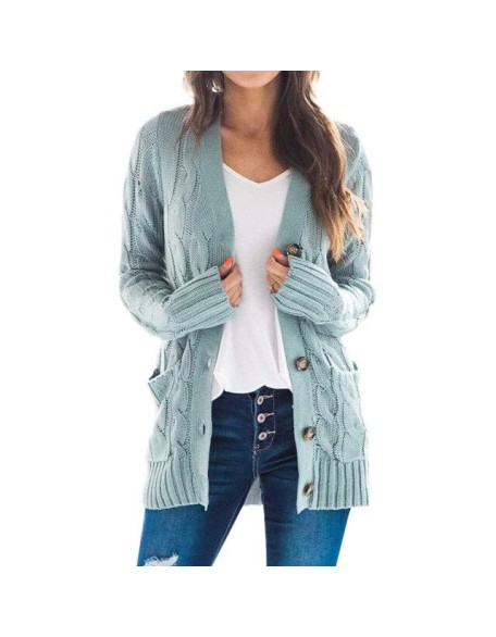 Cardigan Long Sleeve Plus Size Pocket Ribbed Knitted Sweater