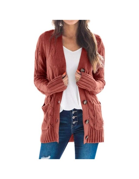 Cardigan Long Sleeve Plus Size Pocket Ribbed Knitted Sweater