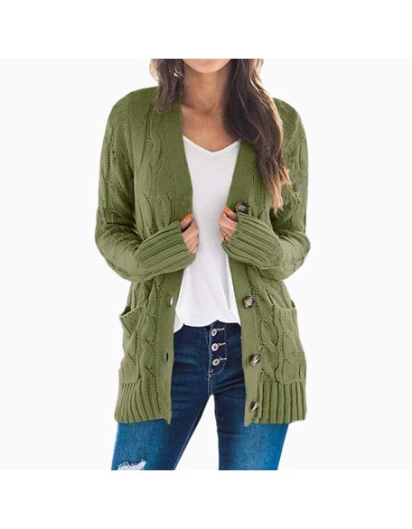Cardigan Long Sleeve Plus Size Pocket Ribbed Knitted Sweater