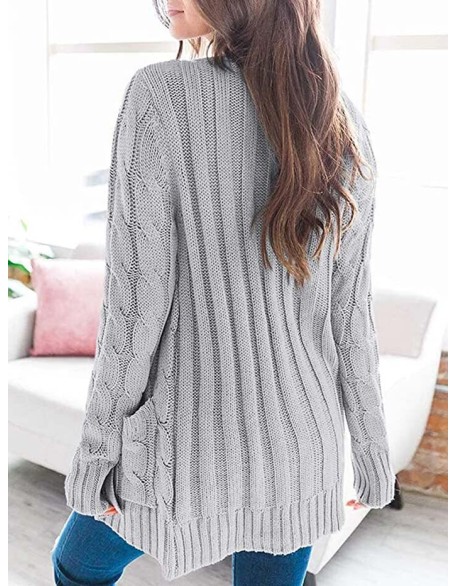 Cardigan Long Sleeve Plus Size Pocket Ribbed Knitted Sweater