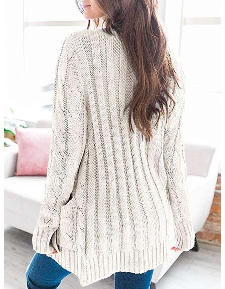 Cardigan Long Sleeve Plus Size Pocket Ribbed Knitted Sweater
