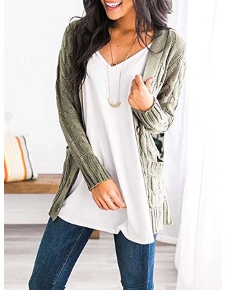 Cardigan Long Sleeve Plus Size Pocket Ribbed Knitted Sweater