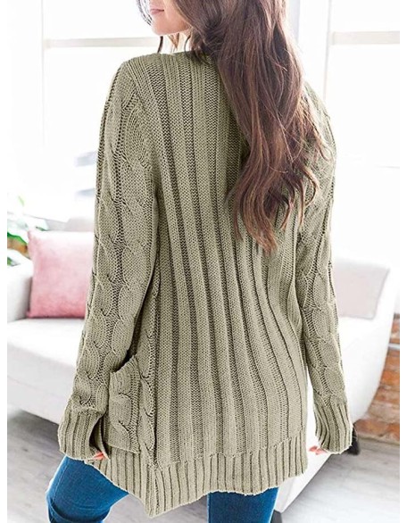 Cardigan Long Sleeve Plus Size Pocket Ribbed Knitted Sweater