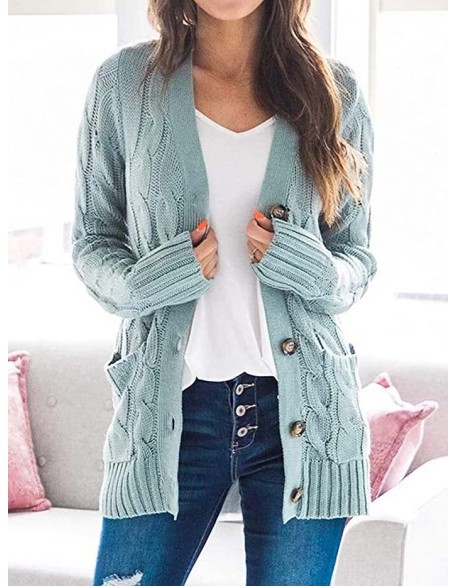 Cardigan Long Sleeve Plus Size Pocket Ribbed Knitted Sweater