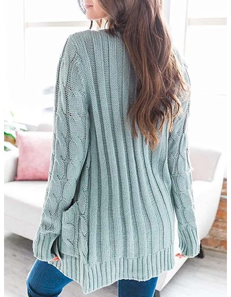 Cardigan Long Sleeve Plus Size Pocket Ribbed Knitted Sweater