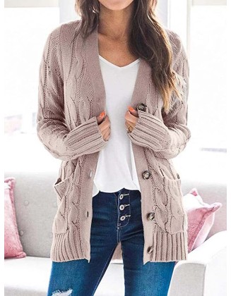 Cardigan Long Sleeve Plus Size Pocket Ribbed Knitted Sweater