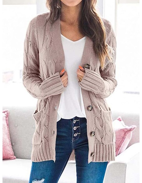 Cardigan Long Sleeve Plus Size Pocket Ribbed Knitted Sweater