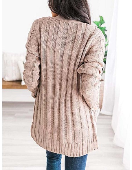 Cardigan Long Sleeve Plus Size Pocket Ribbed Knitted Sweater