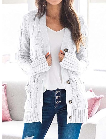 Cardigan Long Sleeve Plus Size Pocket Ribbed Knitted Sweater
