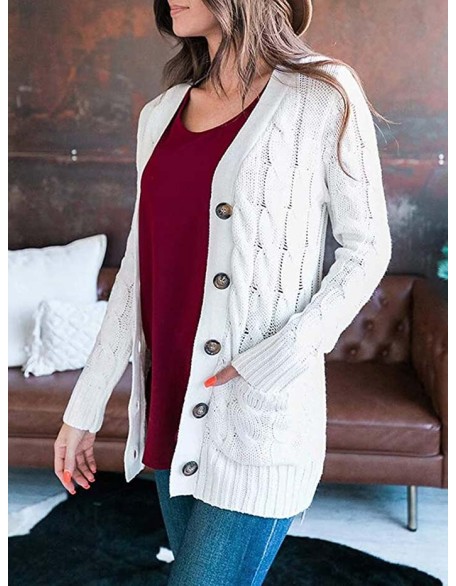 Cardigan Long Sleeve Plus Size Pocket Ribbed Knitted Sweater