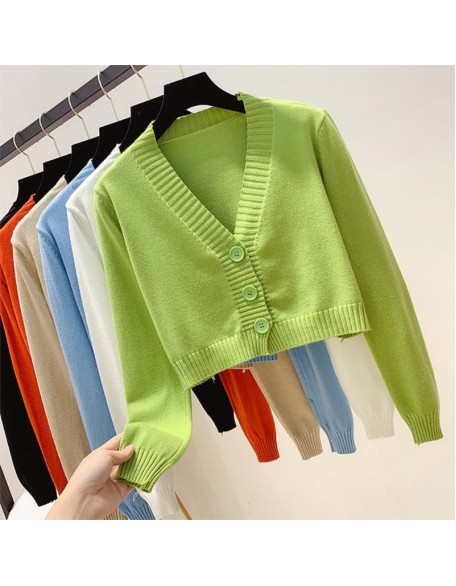 Long Sleeve Sweater Cardigan Sexy V-Neck Button Down Cropped Jacket