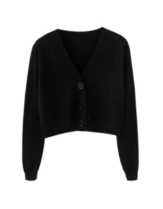 Long Sleeve Sweater Cardigan Sexy V-Neck Button Down Cropped Jacket