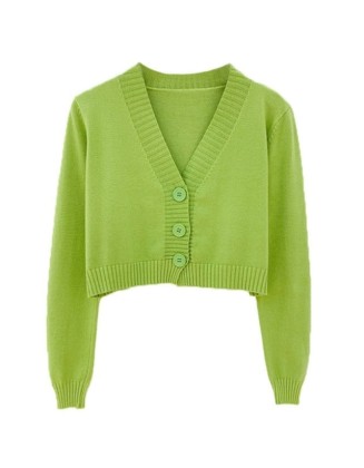 Long Sleeve Sweater Cardigan Sexy V-Neck Button Down Cropped Jacket