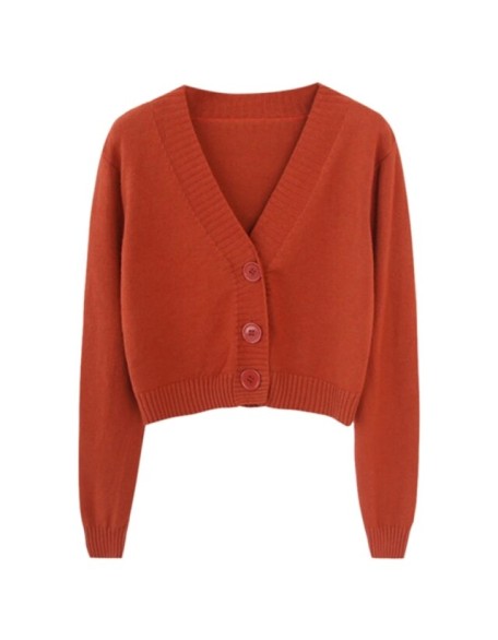 Long Sleeve Sweater Cardigan Sexy V-Neck Button Down Cropped Jacket