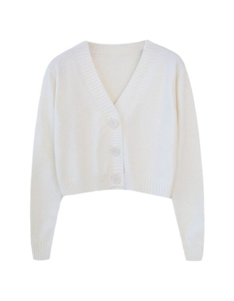 Long Sleeve Sweater Cardigan Sexy V-Neck Button Down Cropped Jacket
