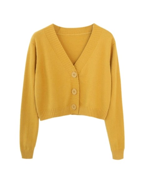 Long Sleeve Sweater Cardigan Sexy V-Neck Button Down Cropped Jacket