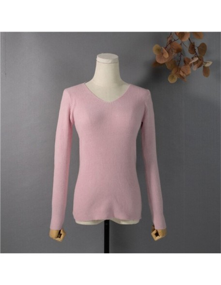 Pullover V-Neck Minimalist Bottoming Pink Tops Multi Colors