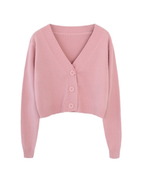 Long Sleeve Sweater Cardigan Sexy V-Neck Button Down Cropped Jacket
