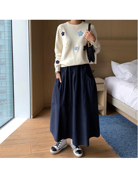 Floral Embroidery Pullover Sweater High Quality Women Elegant O Neck Knitted Tops