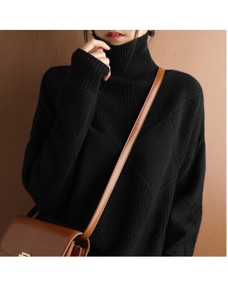 sweater women turtleneck sweater pure color knitted turtleneck pullover