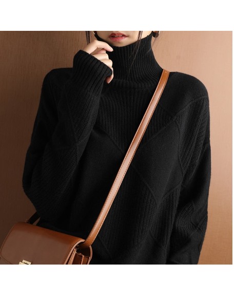 sweater women turtleneck sweater pure color knitted turtleneck pullover