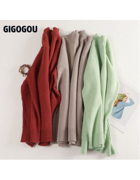 Vertical Stripe Women Sweaters Thick Warm Cashmere Turtleneck