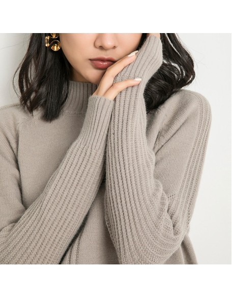 Vertical Stripe Women Sweaters Thick Warm Cashmere Turtleneck