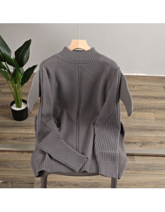Vertical Stripe Women Sweaters Thick Warm Cashmere Turtleneck
